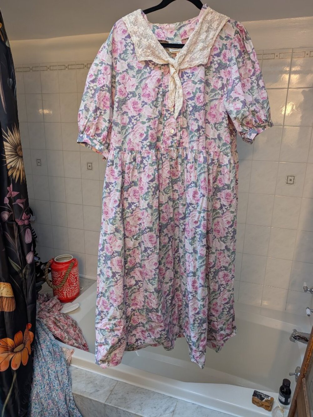 Vintage Laura Ashley Made in Great Britain Floral Lace Collar Dress USA 14 - Picture 2 of 5